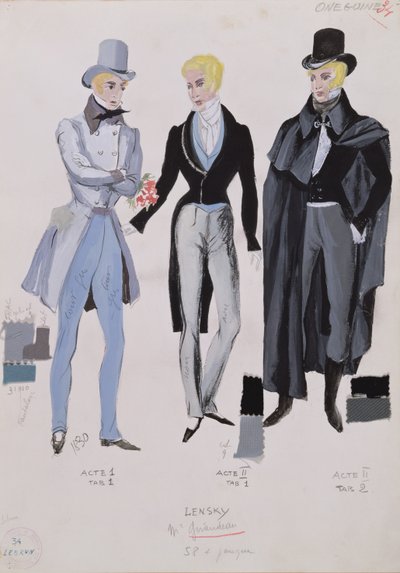 Lensky, Costumes from Acts I, II and III of the Opera 
